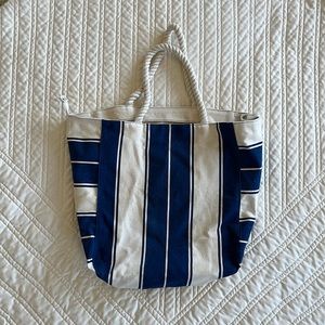 Nautical blue and white striped beach bag